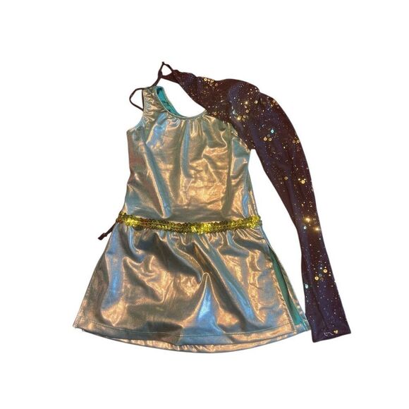 Revolution medium child holographic sequin one shoulder dance costume jazz - Picture 1 of 5